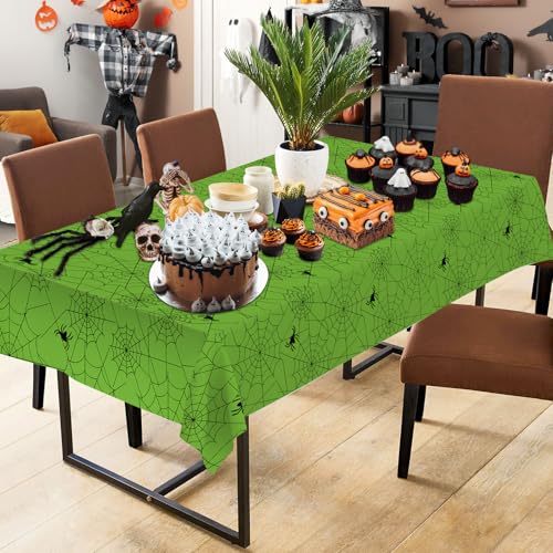 Green Halloween Spider Web Tablecloths - 2 Pack, Plastic Rectangular Table Cover for Party Decor