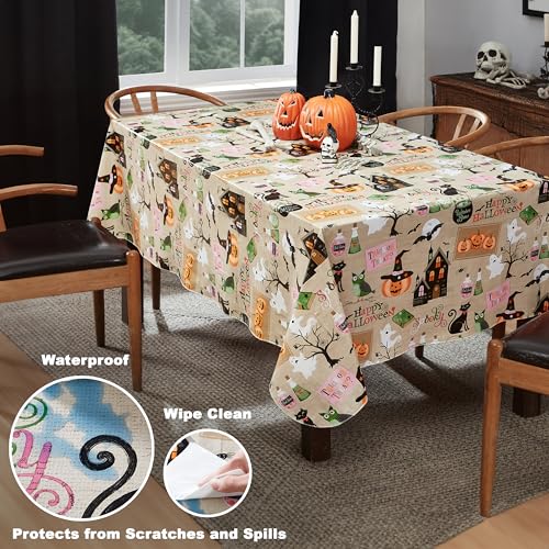 Halloween Witches Brew Vinyl Rectangular Tablecloth 60 x 102 Inch with Flannel Backing - Witch Ghost Pumpkin Design - Variation of THIS listing