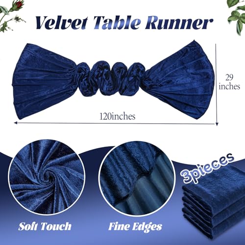 Velvet Table Runner Set - Navy Blue 29x120 Inches, 3 Pieces - Elegant Home Decor