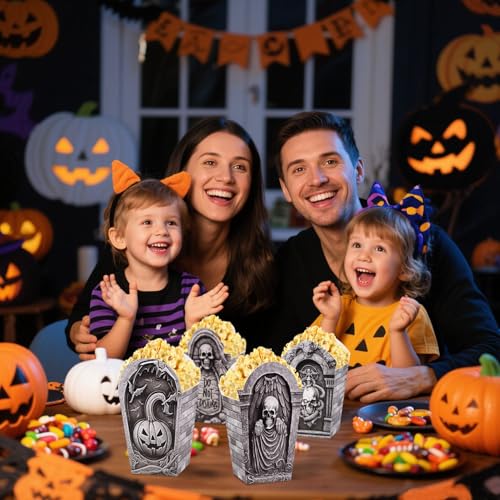 Halloween Tombstone Popcorn Boxes - 24 Black Cardboard Party Favor Containers