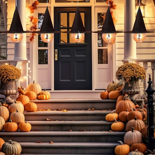 Halloween Disco Decorations Set - Hanging Witch & Disco Ball Party Decor