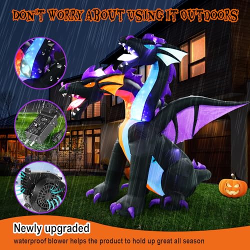 7FT Tall Halloween Inflatable Dragon with 2 Heads - Fire & Ice Variation