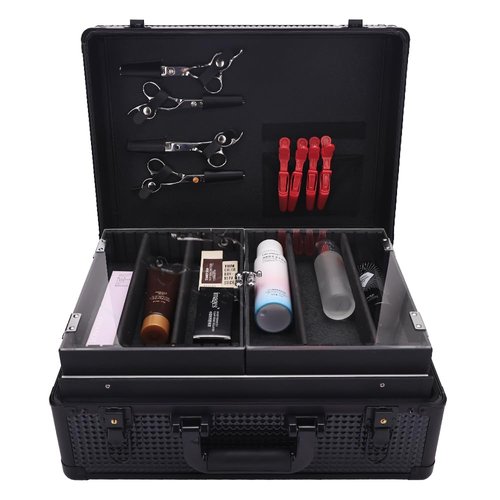 Makuep Train Case,Extra Large See-Through 6 Trays Makeup Box Travel Case Professional Cosmetic Storage for Makeup Artist, Nail Tech, Hairstylists Salon Barber Case (Black)