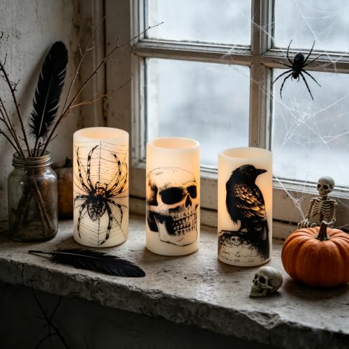 Eldnacele Skull Halloween Flameless Candles with 6H Timer - Creepy Decor