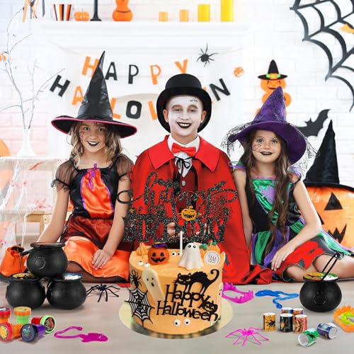 Halloween Happy Birthday Cake Topper Black Glitter Spooky Bat Party Decor