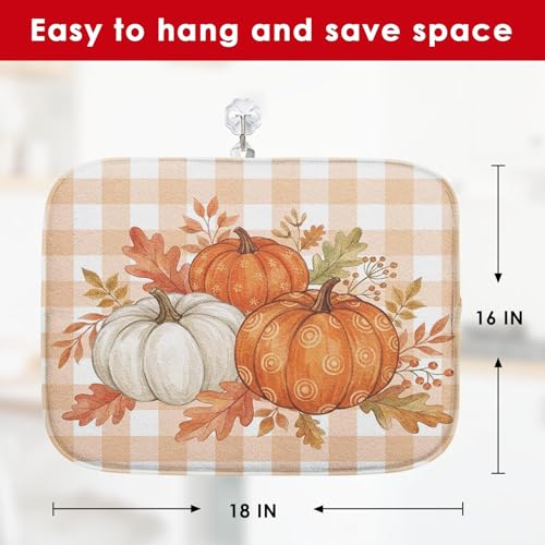 Sanwarm Fall Orange Pumpkin Absorbent Dish Drying Mat 16x18 Kitchen