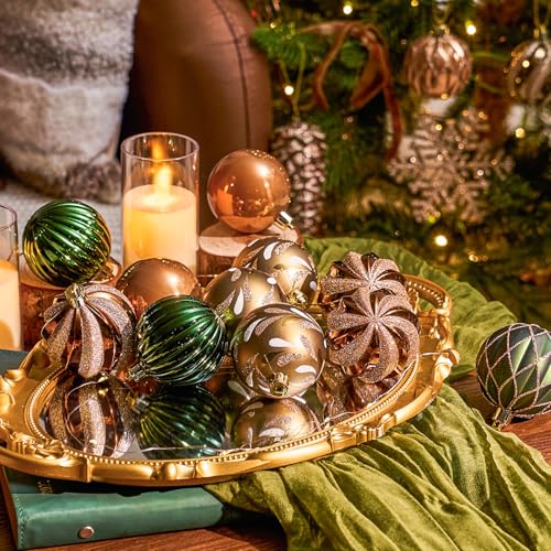 Earth Tone Christmas Tree Ornaments Set - 30 Shatterproof Baubles with String