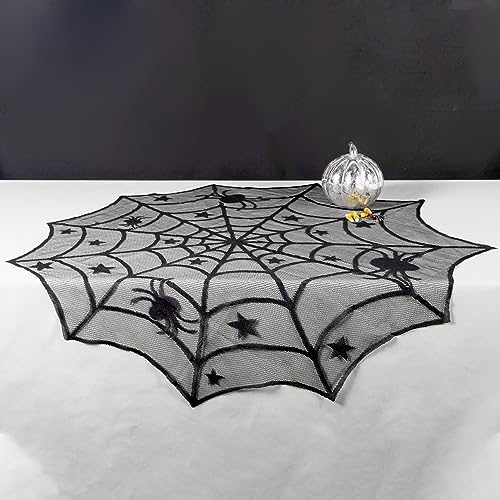 Halloween Black Lace Spider Web Tablecloth - 40 Inch Round Table Decor