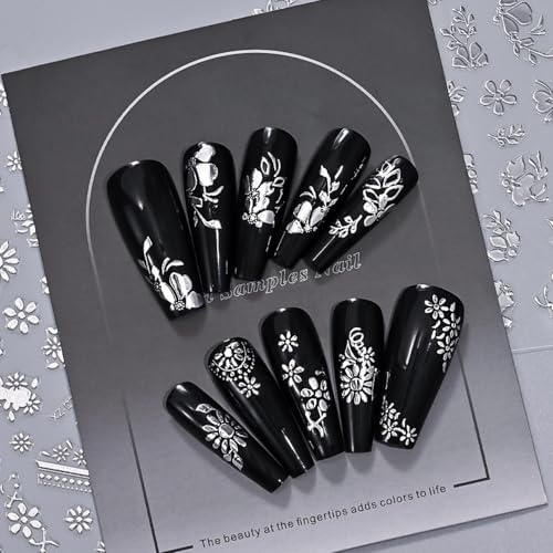 Silver Nail Art Stickers - 12 Sheets 3D Self-Adhesive Manicure Decals Style25