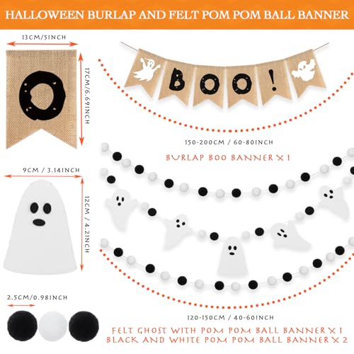 Halloween Burlap Banner and Felt Ghost Garland Set - 4 Pieces Home Decor