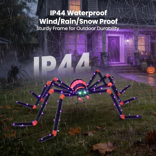 6.8 FT Light Up Outdoor Halloween Spider with Green Eyes and 140 LED Lights - Waterproof Yard Decor