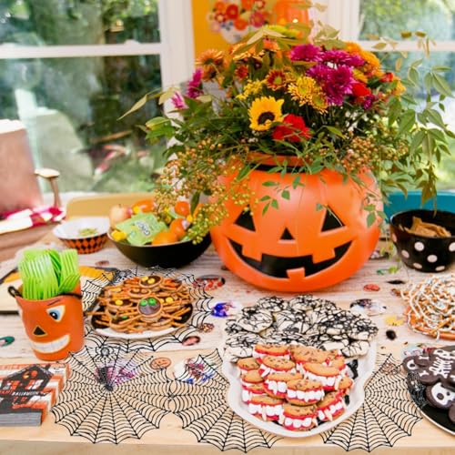 Halloween Spider Web Placemats - 15 Inch Heat-Insulated Black Web Table Mats (4 Pack)