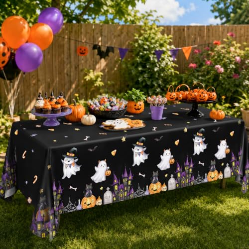 Halloween Ghost Pumpkin Tablecloth Pack - 3 x 86x52 Inch Disposable Party Linens