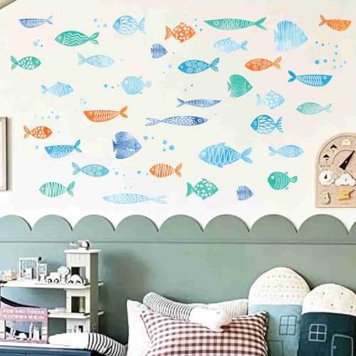 Watercolor Ocean Fish Wall Decals - Removable Under The Sea Nursery Decor, Multicolour