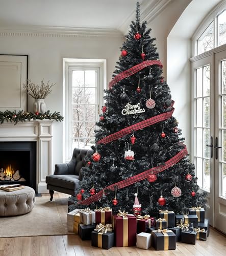 Black Artificial Christmas Tree 6ft with 818 Tips - Holiday Decor