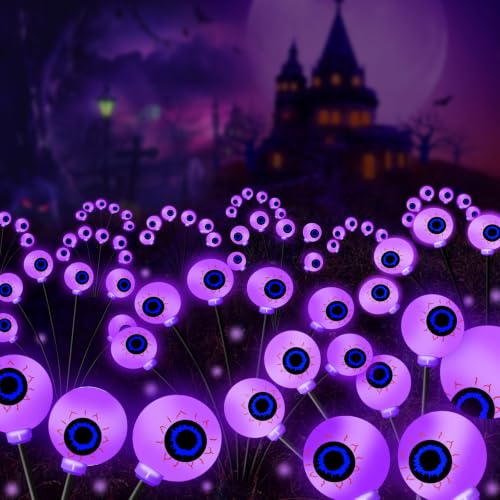 Solar Purple Eyeball Lights - Outdoor Halloween Yard Decor, Waterproof Swaying Firefly Scene Set