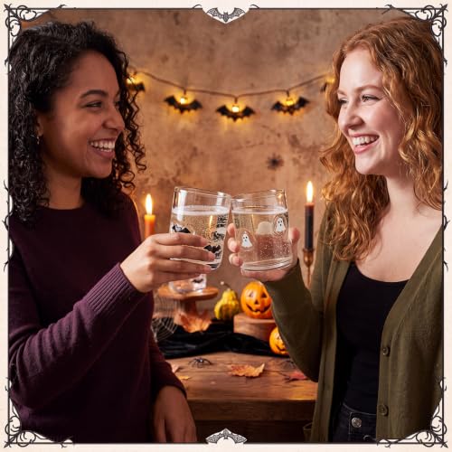 Halloween Icon Juice Glasses Set - 14 oz Ghost Pumpkin Bat Spider, 4 Pack