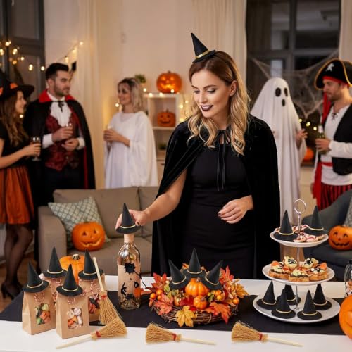 Mini Witch Hat and Broom Set for Halloween Decorations - 24PCS
