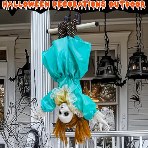30-Inch Halloween Animatronic Hanging Doll with Moving Hands and Glowing Eyes
