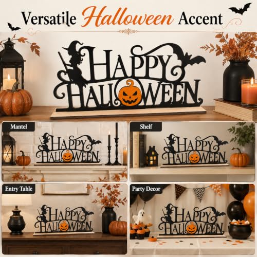 Halloween Wooden Sign Decor - Spooky Jack-o-Lantern Witch Bat Indoor Ornament