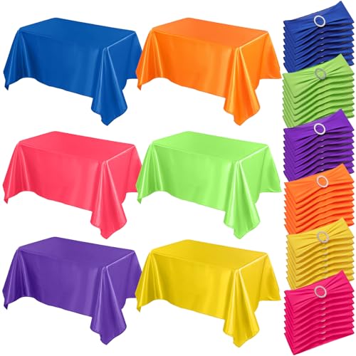 Colorful Stretch Chair Sashes and Neon Tablecloths for Fiesta Party - Variation of THIS listing
