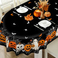 Black Halloween Pumpkin Ghost Oval Tablecloth 84x60 Inches - Festive Home Decor