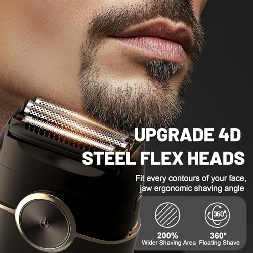 Men's Electric Foil Shaver with 4 Floating Blades LED Display Waterproof USB-C Compact