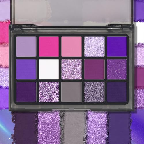 Purple Witch Eyeshadow Palette - 15 Color Matte & Glitter Makeup Kit