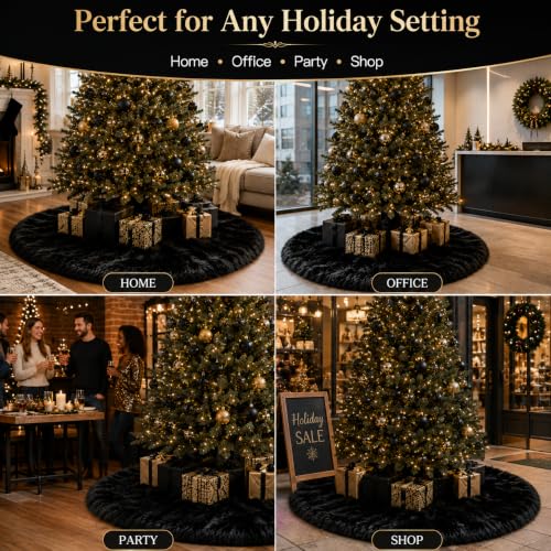 AISENO 60 Inch Black Faux Fur Christmas Tree Skirt - Holiday Decor for Xmas Tree
