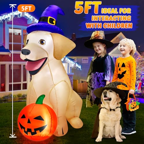5Ft Halloween Inflatable Dog Decor with LED Light Outdoor Yard Decoration