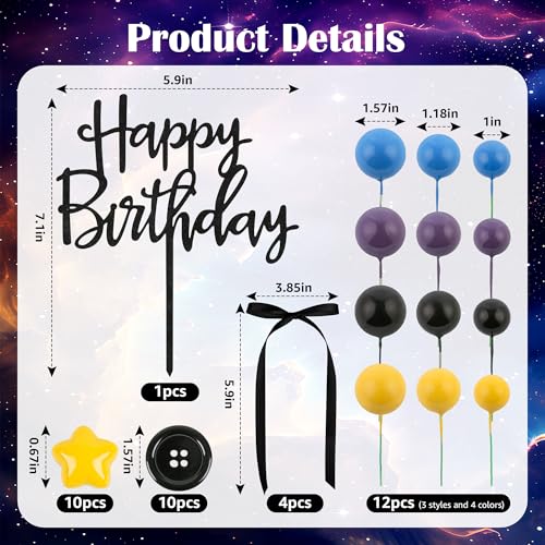 Purple Black Button Cake Topper Decorations Set for Halloween & Birthday Parties