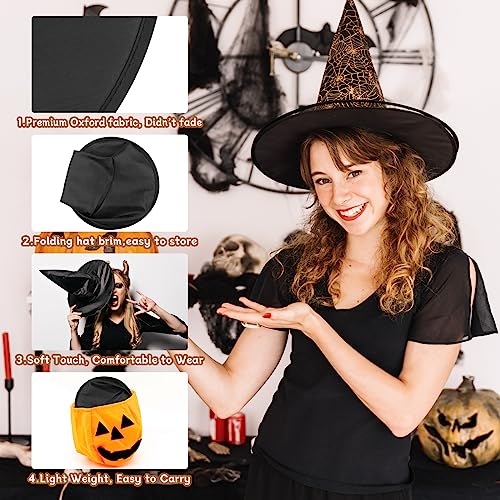12pcs Halloween Floating Black Witch Hats with 98ft Hanging Rope - Costume & Party Decor
