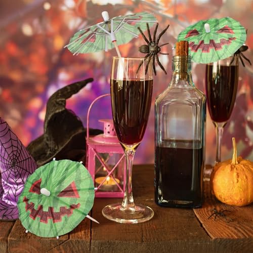 Halloween Watermelon Ghost Cocktail Umbrellas - 100 Pcs Party Drink Decorations