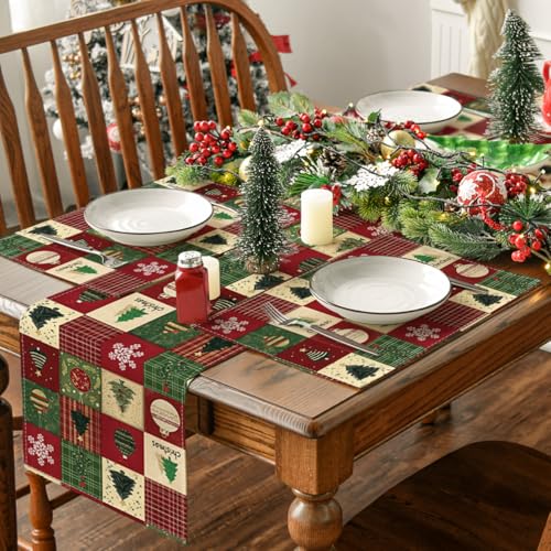 Christmas Placemats Set of 4 - Red Rectangular 12x18 Inch Holiday Table Decor