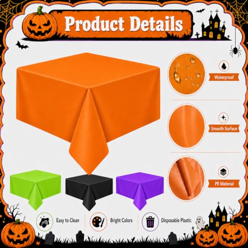 Halloween Disposable Plastic Tablecloth - 12 Pcs Rectangular Festive Table Cover - Green Black Purple Orange Variation