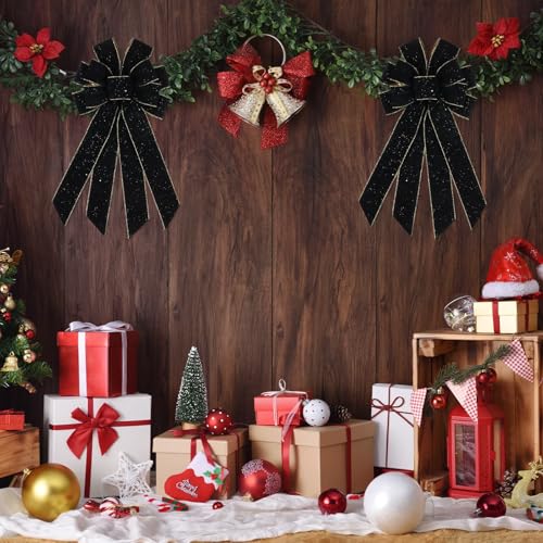 Black Velvet Christmas Bow 20.87-Inch Holiday Tree Topper & Wreath Decor - Variation: Black