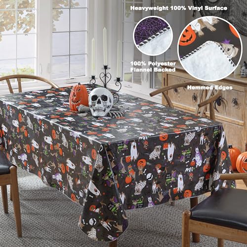 Halloween Pets Vinyl Tablecloth 60 x 84 Inch Rectangle with Flannel Backing