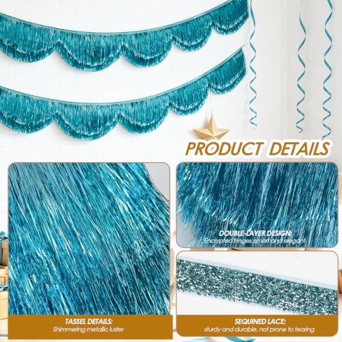 6.6FT Layered Tassel Fringe Garland for Party Decorations - Aqua Blue