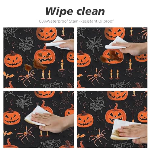 Halloween Pumpkin Spider Fitted Round Tablecloth 40-44 Inch Waterproof & Wipeable