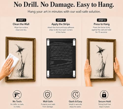 Line Witch Canvas Wall Art - Gold Framed Gothic Halloween Decor - 16x12 inches