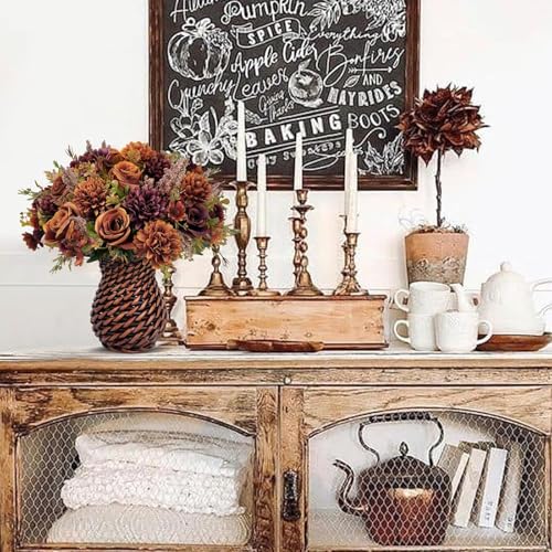3 Bundles Fall Fake Flowers with Vase - Autumn Centerpieces for Tables