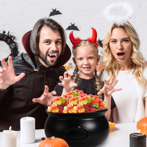 Large Size Halloween Cauldron Set - 12.6 & 7.4 Inch Black Plastic Witch Cauldrons with Handles