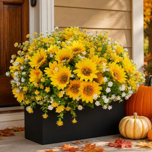 Yellow Fall Artificial Sunflowers Faux Flowers for Outdoor Decoration
