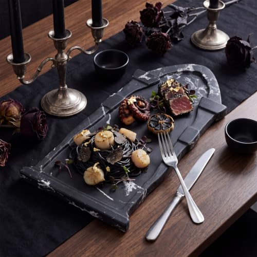 Halloween Coffin Marble Charcuterie Board Black Tombstone Serving Tray - Coffin Box Variation