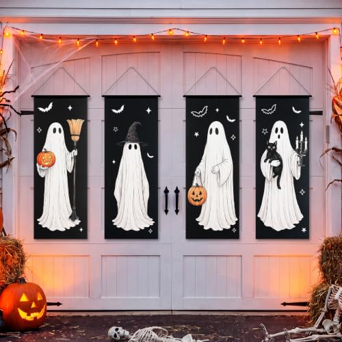 Halloween Ghost Banner Set - Porch Garage Door Decorations, 4 Pieces