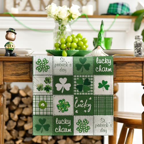 Buffalo Plaid St. Patrick's Day Table Runner 13x120 Inch - Green & Beige