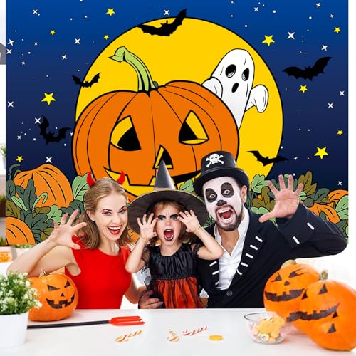 Halloween Pumpkin Field Photography Backdrop 8x6FT - Starry Sky Night Moon Ghost Scene - Baby Shower & Party Decorations - Variation of 96x72 Inches