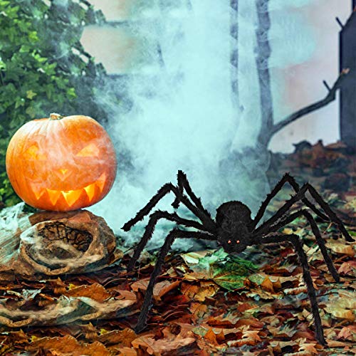 Halloween Outdoor Large Spider Decorations 6 Pack - Realistic Creepy Spiders for Yard & Porch - Vivid Black Hair & Red Eyes - Adjustable Legs
