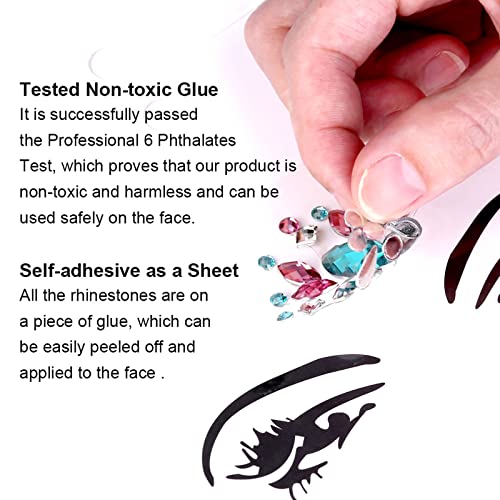 Black Halloween Face Gems Collection 3 - 2 Sheets Resin Glitter Stickers for Face Makeup & Decorations