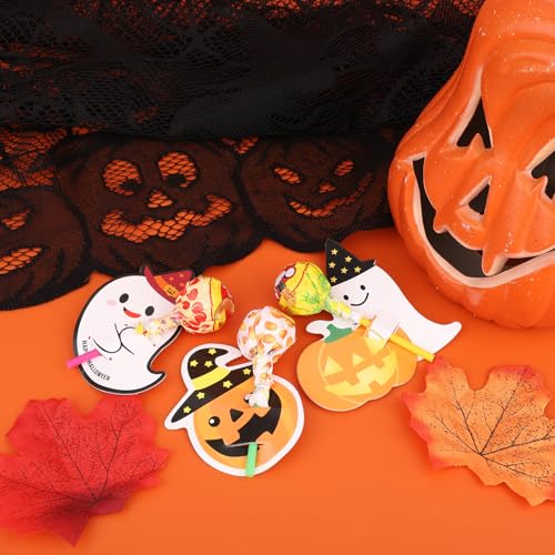 Halloween Lollipop Paper Cards Set - Ghost & Pumpkin Candy Holders for Party Decorations